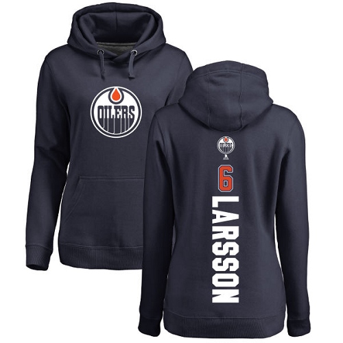 NHL Women's Adidas Edmonton Oilers #6 Adam Larsson Navy Blue Backer Pullover Hoodie