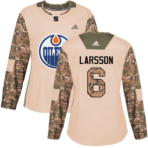 Women's Adidas Edmonton Oilers #6 Adam Larsson Authentic Camo Veterans Day Practice NHL Jersey