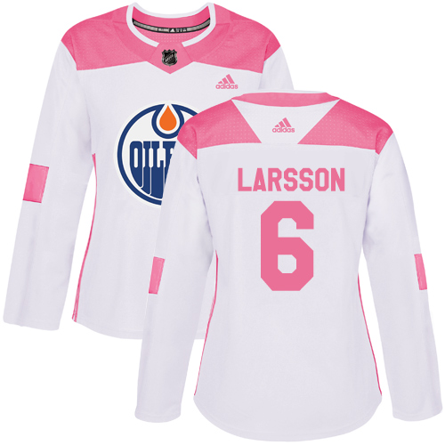 Women's Adidas Edmonton Oilers #6 Adam Larsson Authentic White/Pink Fashion NHL Jersey