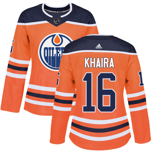Women's Adidas Edmonton Oilers #16 Jujhar Khaira Authentic Orange Home NHL Jersey