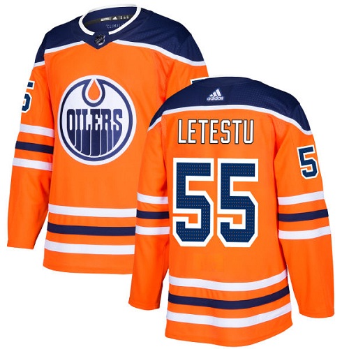 Youth Adidas Edmonton Oilers #55 Mark Letestu Authentic Orange Home NHL Jersey