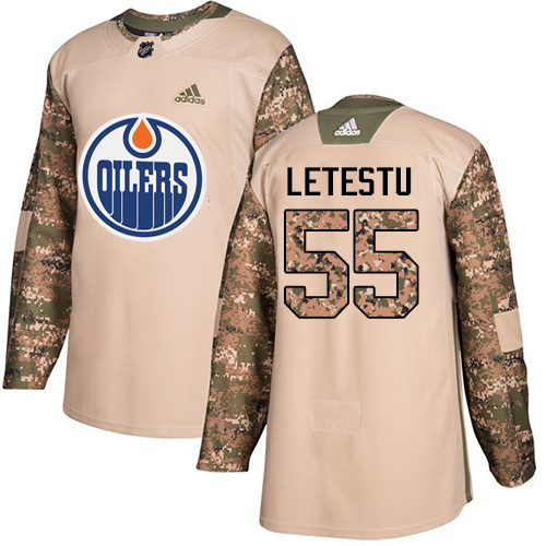 Youth Adidas Edmonton Oilers #55 Mark Letestu Authentic Camo Veterans Day Practice NHL Jersey