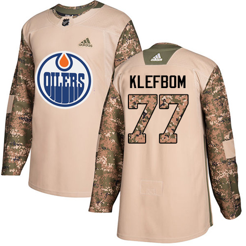 Men's Adidas Edmonton Oilers #77 Oscar Klefbom Authentic Camo Veterans Day Practice NHL Jersey
