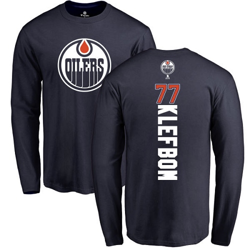 NHL Adidas Edmonton Oilers #77 Oscar Klefbom Navy Blue Backer Long Sleeve T-Shirt