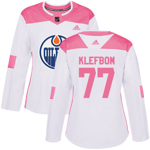 Women's Adidas Edmonton Oilers #77 Oscar Klefbom Authentic White/Pink Fashion NHL Jersey