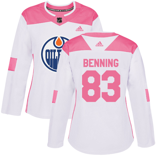 Women's Adidas Edmonton Oilers #83 Matt Benning Authentic White/Pink Fashion NHL Jersey