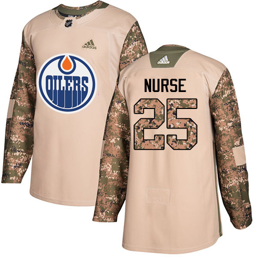 Men's Adidas Edmonton Oilers #25 Darnell Nurse Authentic Camo Veterans Day Practice NHL Jersey