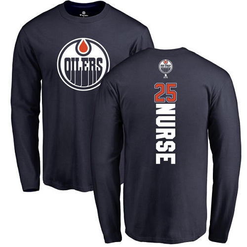 NHL Adidas Edmonton Oilers #25 Darnell Nurse Navy Blue Backer Long Sleeve T-Shirt