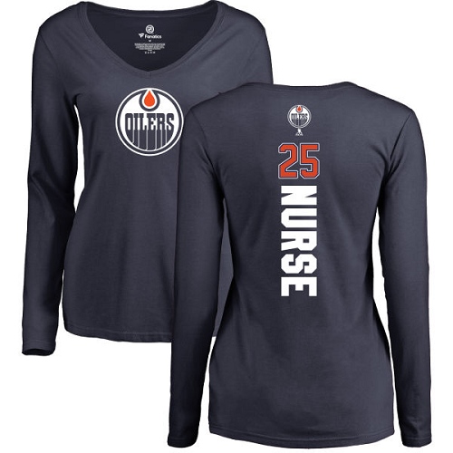 NHL Women's Adidas Edmonton Oilers #25 Darnell Nurse Navy Blue Backer Slim Fit Long Sleeve T-Shirt