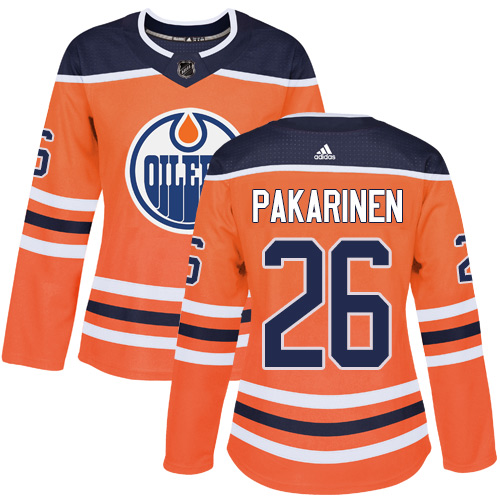 Women's Adidas Edmonton Oilers #26 Iiro Pakarinen Authentic Orange Home NHL Jersey