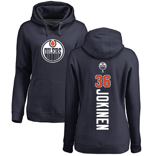 NHL Women's Adidas Edmonton Oilers #36 Jussi Jokinen Navy Blue Backer Pullover Hoodie