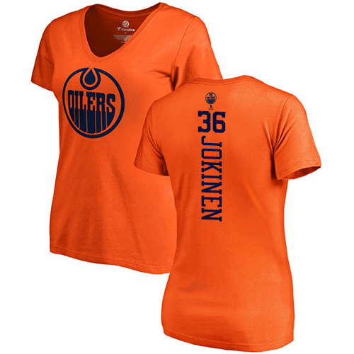 NHL Women's Adidas Edmonton Oilers #36 Jussi Jokinen Orange One Color Backer Slim Fit V-Neck T-Shirt