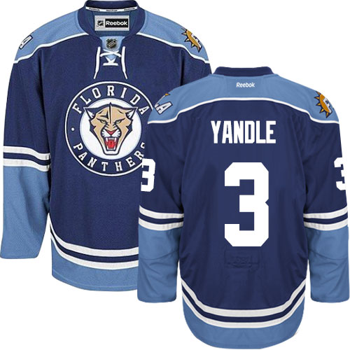 Men's Reebok Florida Panthers #3 Keith Yandle Premier Navy Blue Third NHL Jersey