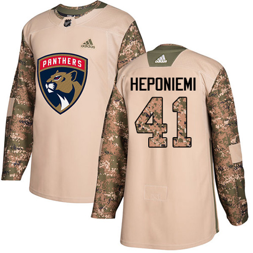 Men's Adidas Florida Panthers #41 Aleksi Heponiemi Authentic Camo Veterans Day Practice NHL Jersey
