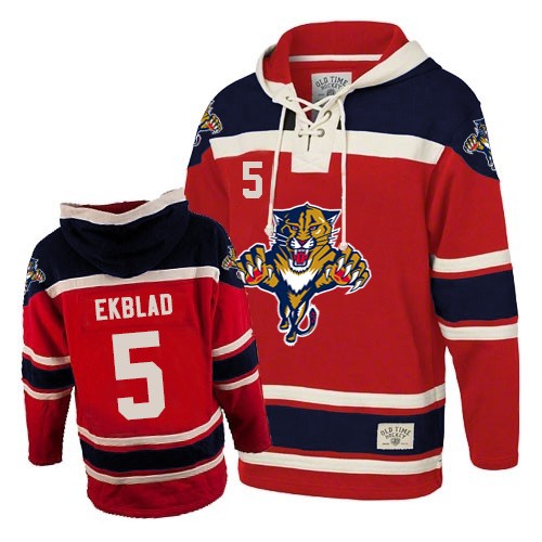 Men's Old Time Hockey Florida Panthers #5 Aaron Ekblad Authentic Red Sawyer Hooded Sweatshirt