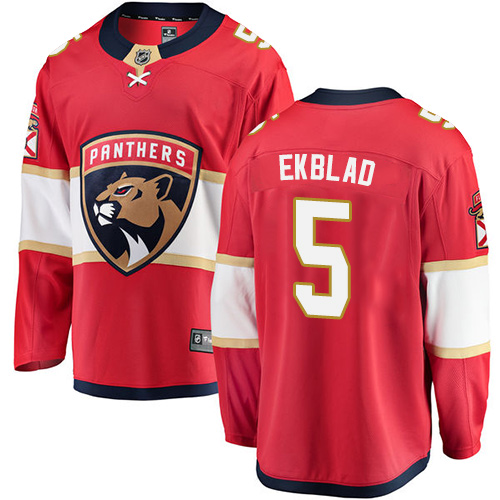 Men's Florida Panthers #5 Aaron Ekblad Authentic Red Home Fanatics Branded Breakaway NHL Jersey