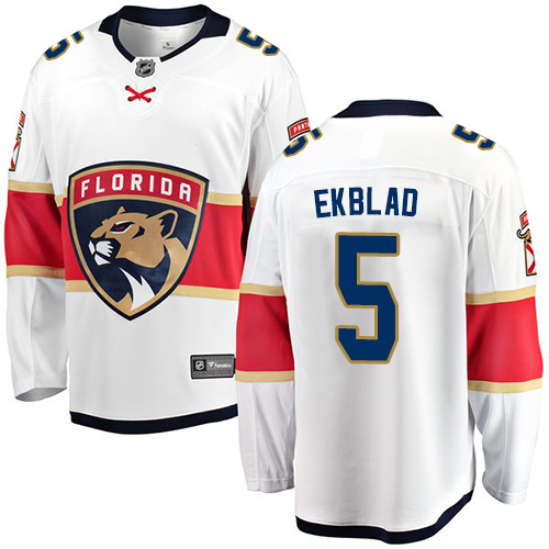 Men's Florida Panthers #5 Aaron Ekblad Authentic White Away Fanatics Branded Breakaway NHL Jersey
