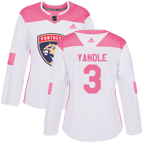 Women's Adidas Florida Panthers #3 Keith Yandle Authentic White/Pink Fashion NHL Jersey