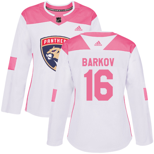 Women's Adidas Florida Panthers #16 Aleksander Barkov Authentic White/Pink Fashion NHL Jersey