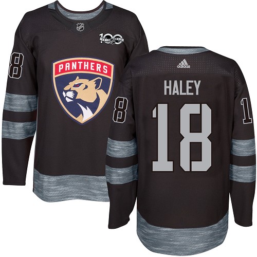 Men's Adidas Florida Panthers #18 Micheal Haley Authentic Black 1917-2017 100th Anniversary NHL Jersey
