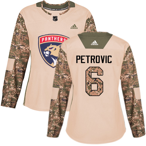 Women's Adidas Florida Panthers #6 Alex Petrovic Authentic Camo Veterans Day Practice NHL Jersey