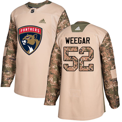 Men's Adidas Florida Panthers #52 MacKenzie Weegar Authentic Camo Veterans Day Practice NHL Jersey