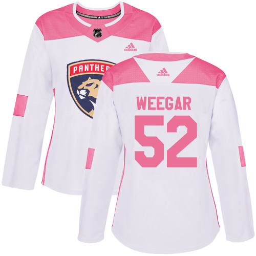 Women's Adidas Florida Panthers #52 MacKenzie Weegar Authentic White/Pink Fashion NHL Jersey