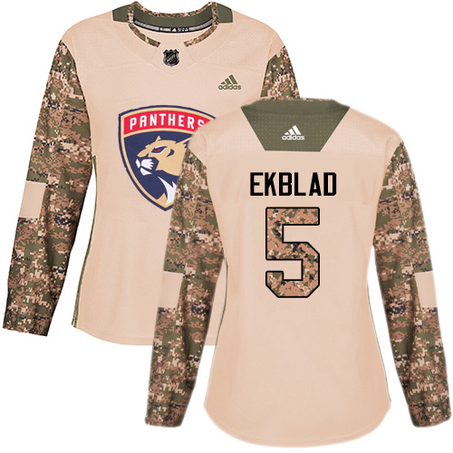 Women's Adidas Florida Panthers #5 Aaron Ekblad Authentic Camo Veterans Day Practice NHL Jersey