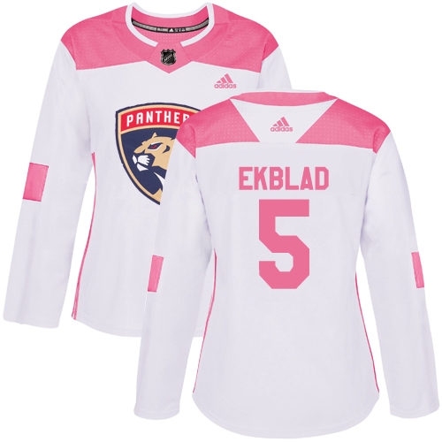 Women's Adidas Florida Panthers #5 Aaron Ekblad Authentic White/Pink Fashion NHL Jersey