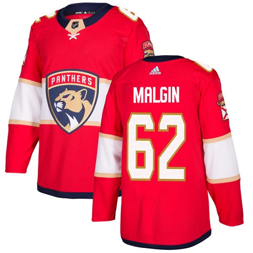 Men's Adidas Florida Panthers #62 Denis Malgin Authentic Red Home NHL Jersey