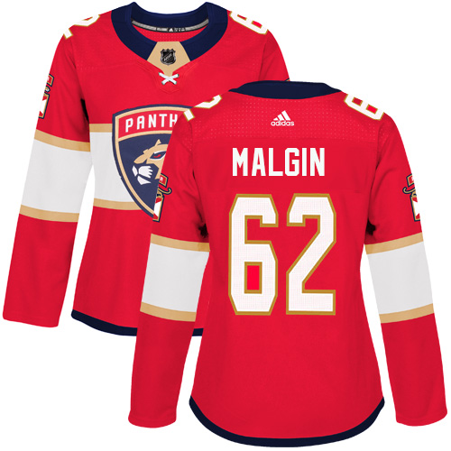 Women's Adidas Florida Panthers #62 Denis Malgin Premier Red Home NHL Jersey