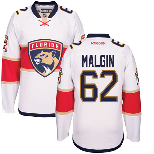 Women's Reebok Florida Panthers #62 Denis Malgin Authentic White Away NHL Jersey