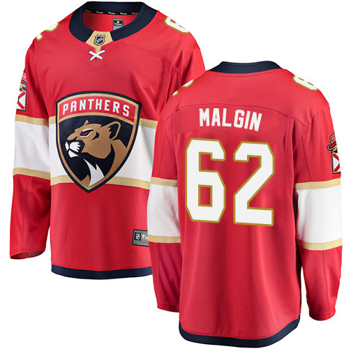 Men's Florida Panthers #62 Denis Malgin Authentic Red Home Fanatics Branded Breakaway NHL Jersey