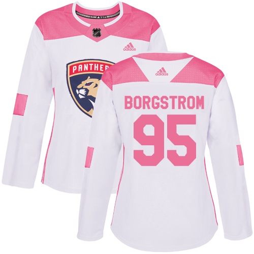 Women's Adidas Florida Panthers #95 Henrik Borgstrom Authentic White/Pink Fashion NHL Jersey