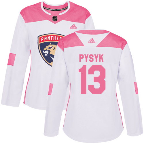 Women's Adidas Florida Panthers #13 Mark Pysyk Authentic White/Pink Fashion NHL Jersey