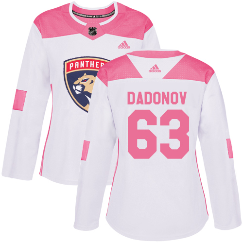 Women's Adidas Florida Panthers #63 Evgenii Dadonov Authentic White/Pink Fashion NHL Jersey