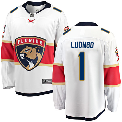 Men's Florida Panthers #1 Roberto Luongo Authentic White Away Fanatics Branded Breakaway NHL Jersey