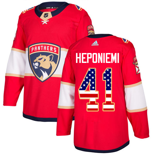 Men's Adidas Florida Panthers #41 Aleksi Heponiemi Authentic Red USA Flag Fashion NHL Jersey