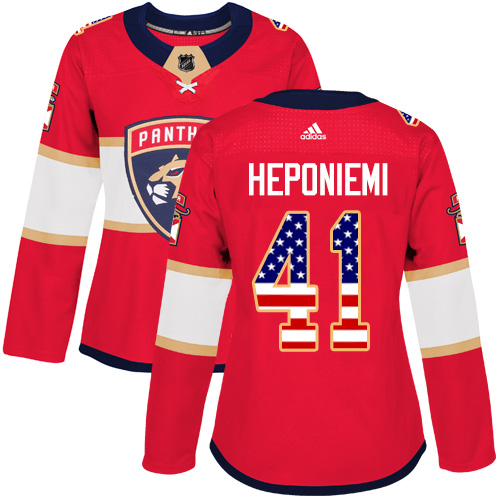 Women's Adidas Florida Panthers #41 Aleksi Heponiemi Authentic Red USA Flag Fashion NHL Jersey
