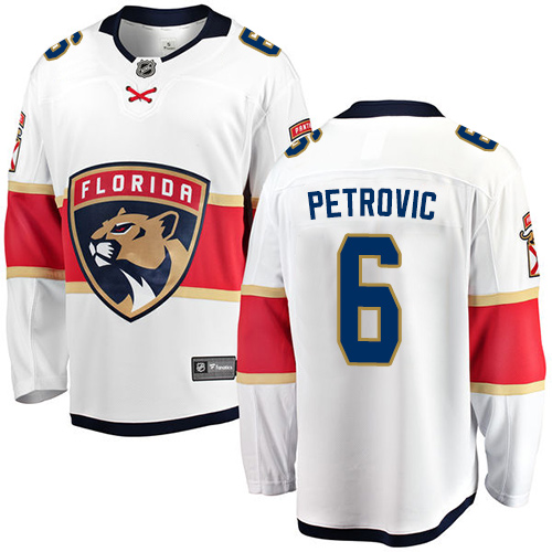 Men's Florida Panthers #6 Alex Petrovic Authentic White Away Fanatics Branded Breakaway NHL Jersey