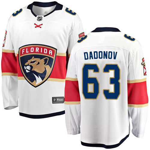 Men's Florida Panthers #63 Evgenii Dadonov Authentic White Away Fanatics Branded Breakaway NHL Jersey