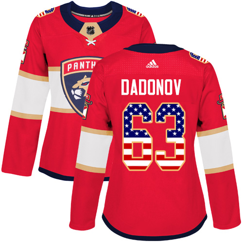 Women's Adidas Florida Panthers #63 Evgenii Dadonov Authentic Red USA Flag Fashion NHL Jersey
