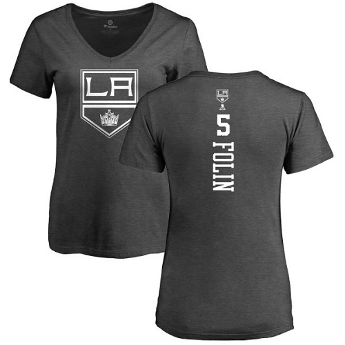 NHL Women's Adidas Los Angeles Kings #5 Christian Folin Charcoal One Color Backer T-Shirt