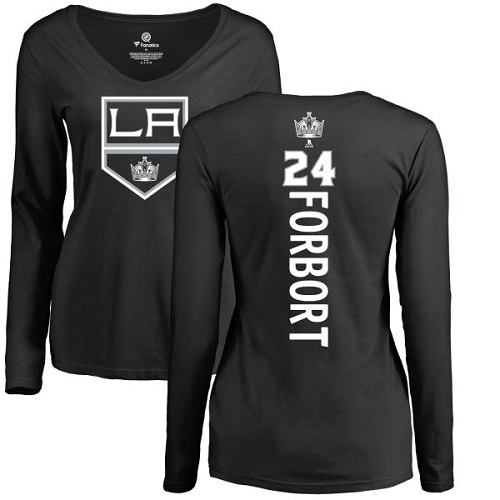 NHL Women's Adidas Los Angeles Kings #24 Derek Forbort Black Backer Long Sleeve T-Shirt