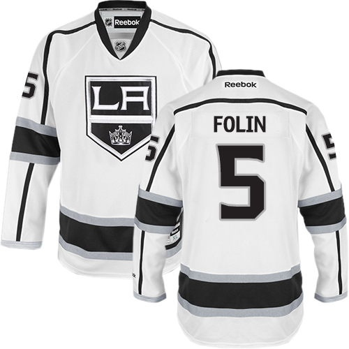 Men's Reebok Los Angeles Kings #5 Christian Folin Authentic White Away NHL Jersey