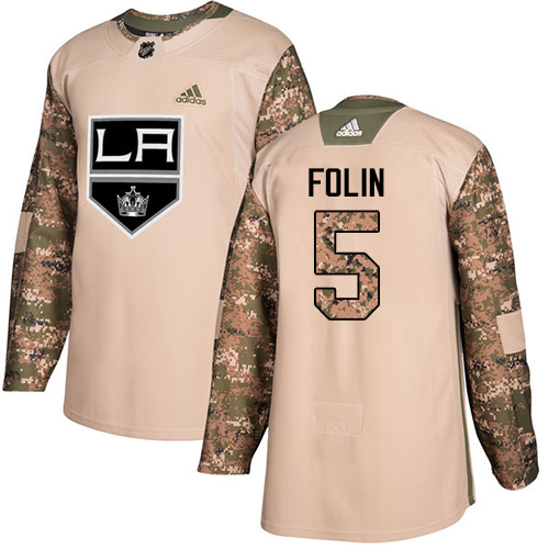 Men's Adidas Los Angeles Kings #5 Christian Folin Authentic Camo Veterans Day Practice NHL Jersey