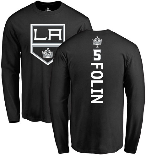 NHL Adidas Los Angeles Kings #5 Christian Folin Black Backer Long Sleeve T-Shirt