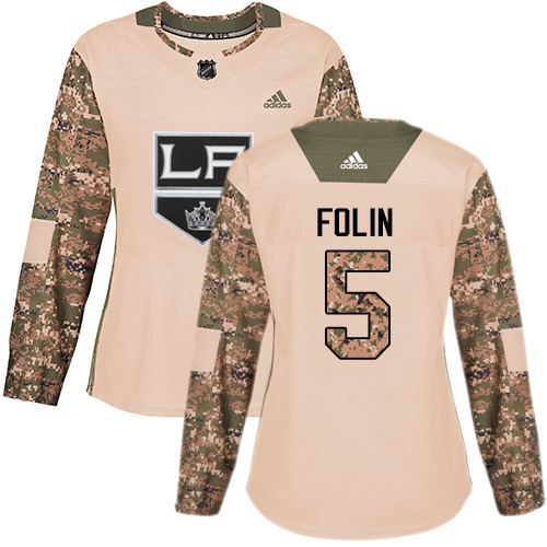 Women's Adidas Los Angeles Kings #5 Christian Folin Authentic Camo Veterans Day Practice NHL Jersey