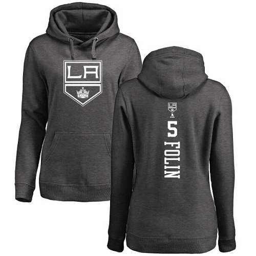 NHL Women's Adidas Los Angeles Kings #5 Christian Folin Charcoal One Color Backer Pullover Hoodie