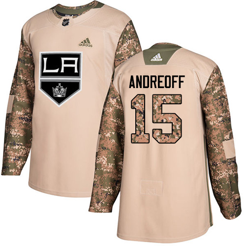 Men's Adidas Los Angeles Kings #15 Andy Andreoff Authentic Camo Veterans Day Practice NHL Jersey